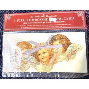 Vintage Victorian Style Cherub Card w/Envelope Angels Diecut Embossed